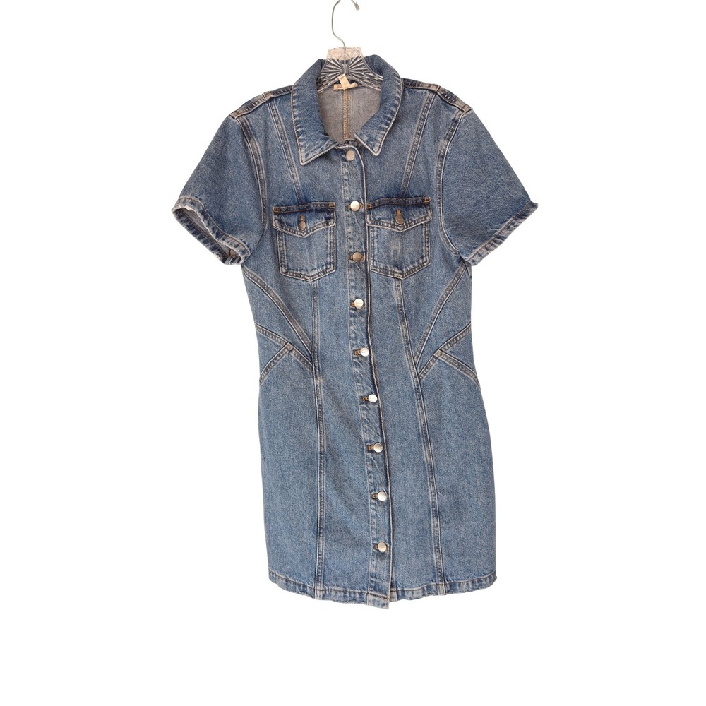 Pilcro Short-Sleeve Denim Button-Front Mini Dress Streetwear Rugged Size 10
